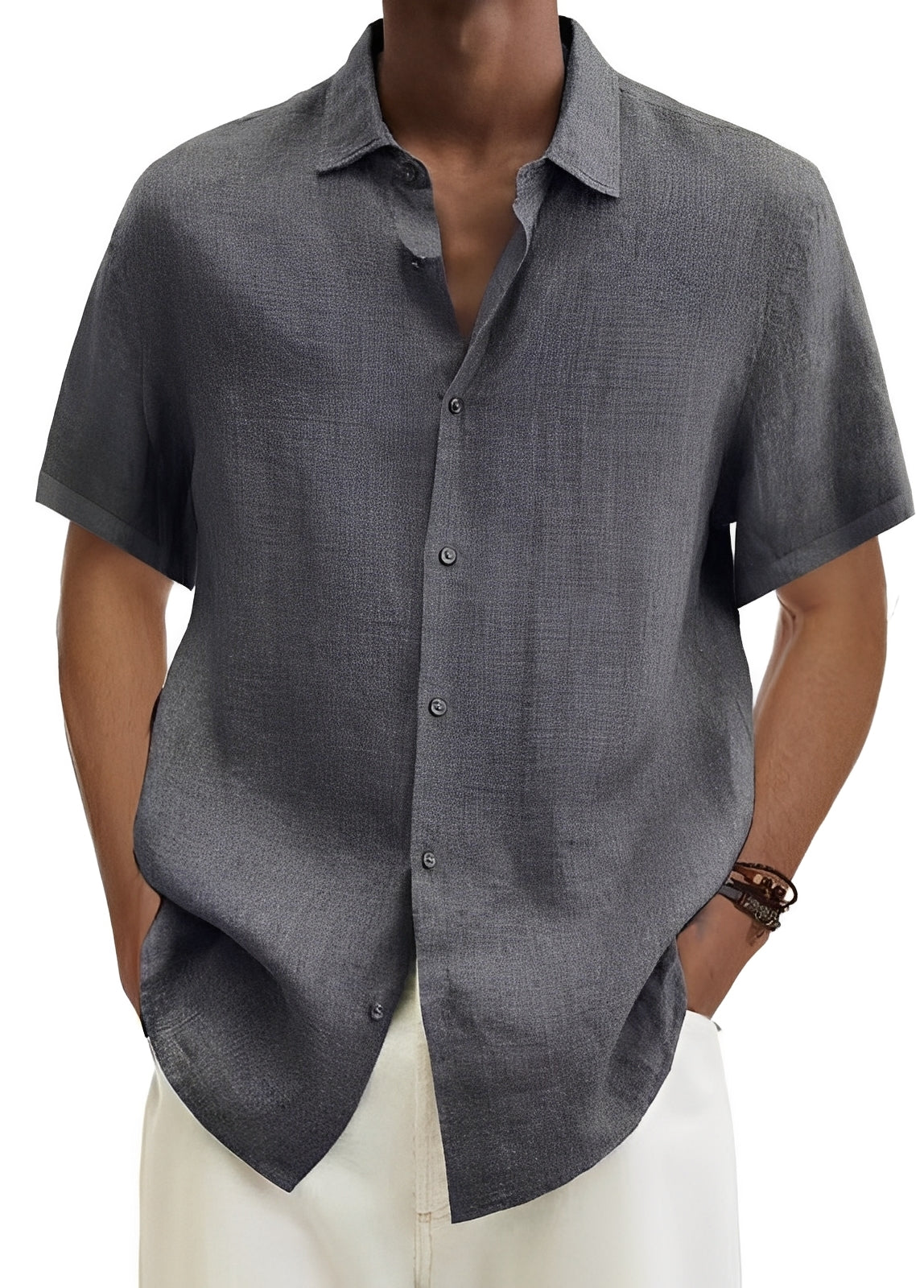 Herren-Hemd Lässig Knöpfe Baumwolle Relaxed Fit