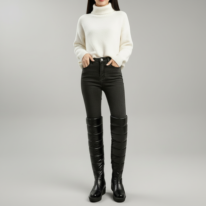 Damen Winterstiefel Gefüttert Warm Overknee Stiefel mit Schleife