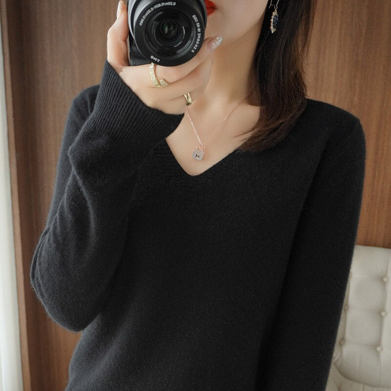 V-Ausschnitt Pullover Damen Modern Trendy