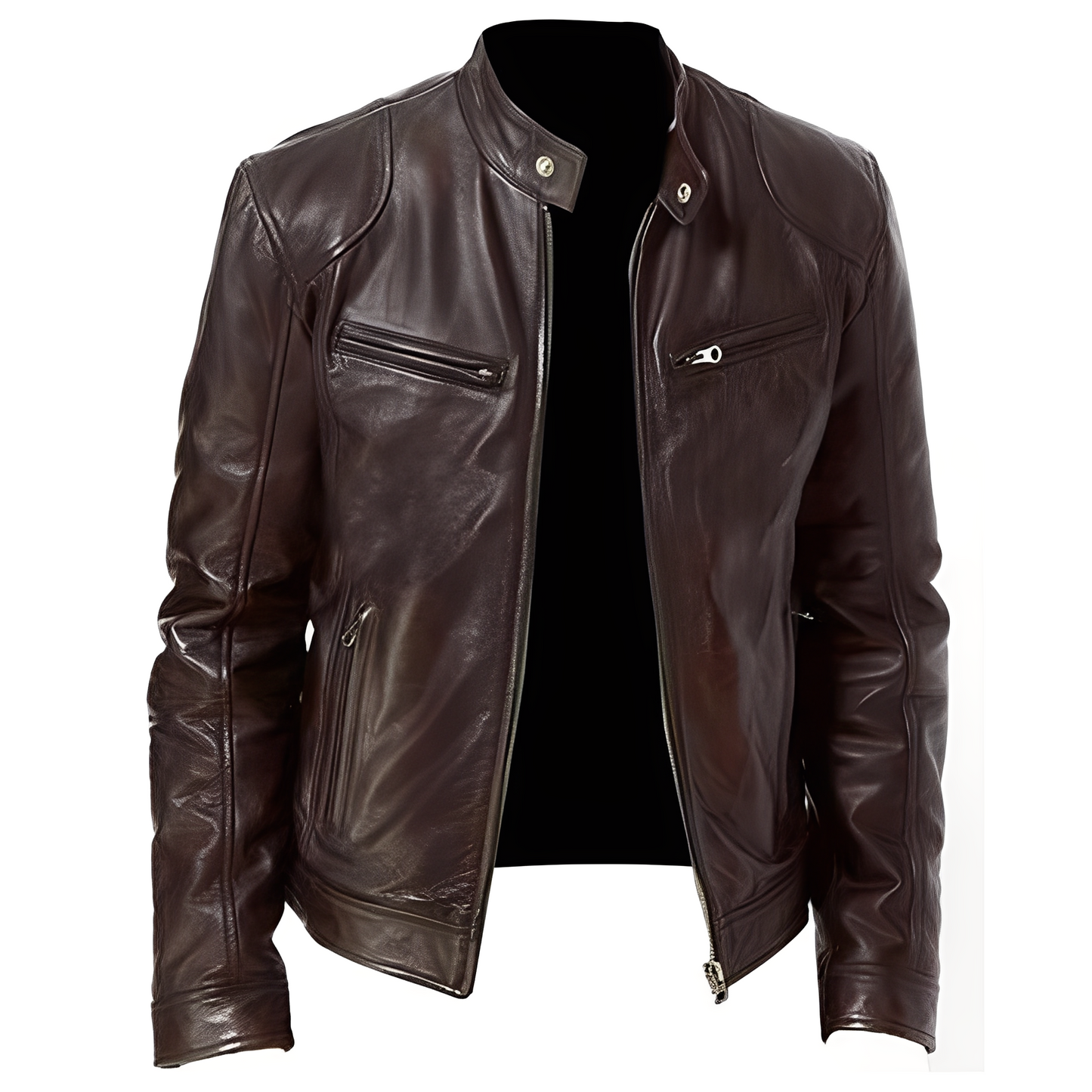 Lederjacke Männer PU Ledermantel Schwarz Modern