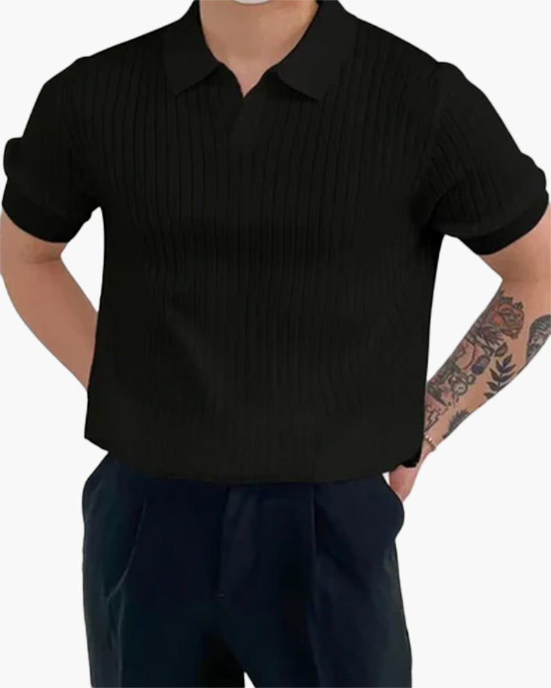 Herren Poloshirt V-Ausschnitt Strick Qualität