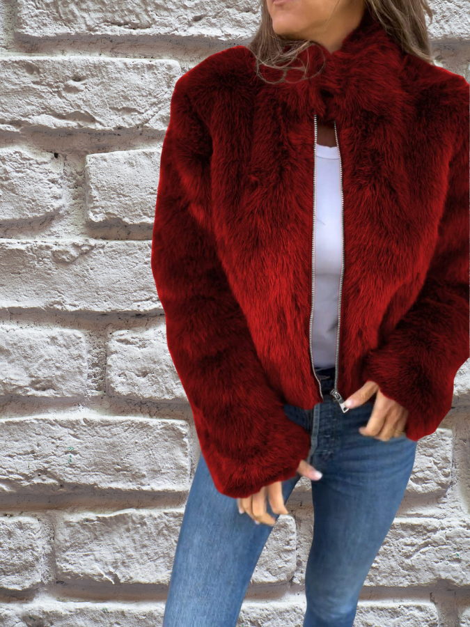 Kunstpelzjacke Warm Mit Reißverschluss Modern
