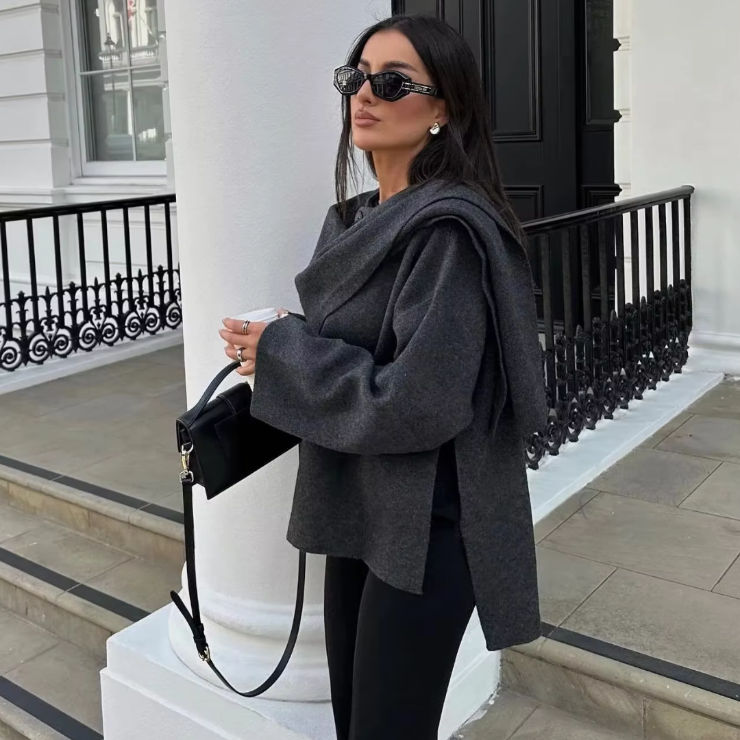 Elegantes Damencape mit Schaloptik Asymmetrisch Modern