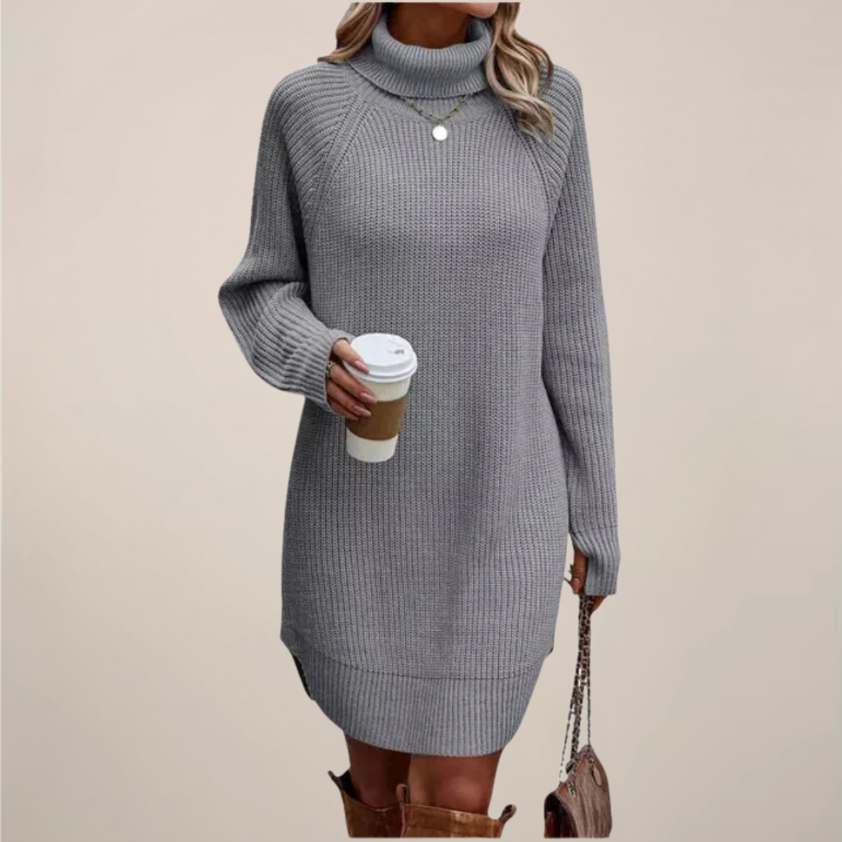 Damen Rollkragen Pulloverkleid Langarm Warm - BerlinGlamour