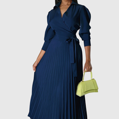 Frauen Midikleid V-Ausschnitt Plissiert Elegant