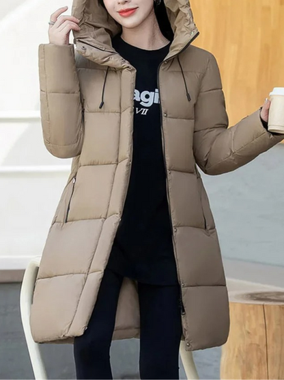 Khakijacke Damen Pufferjacke Kapuze Reißverschluss