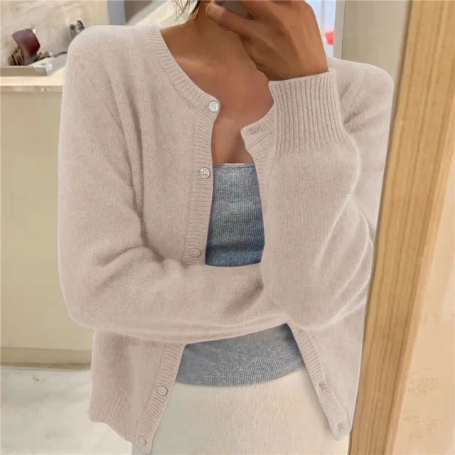 Damen Strickjacke Langärmlig Rundhals Modern