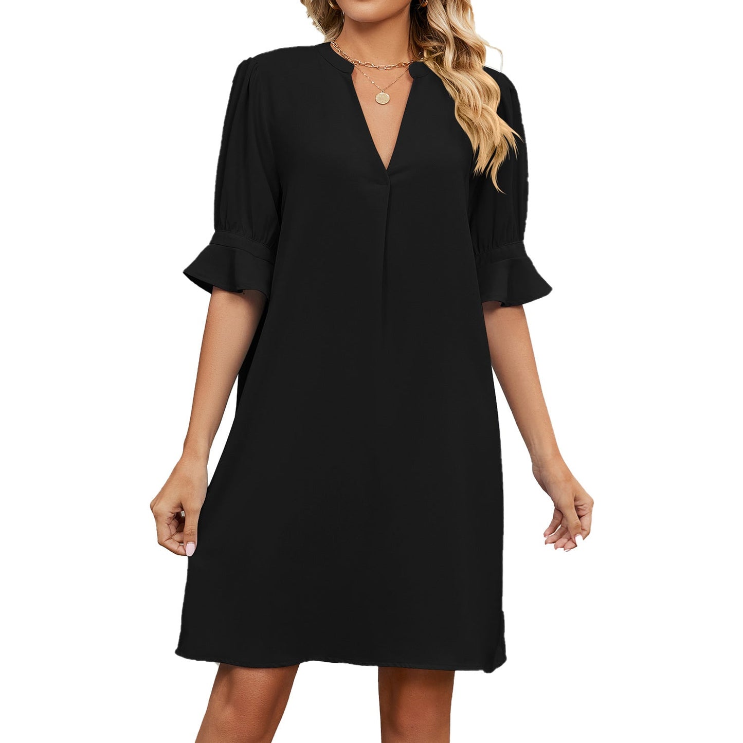 Damenkleid V-Ausschnitt Lockeres Sommerkleid