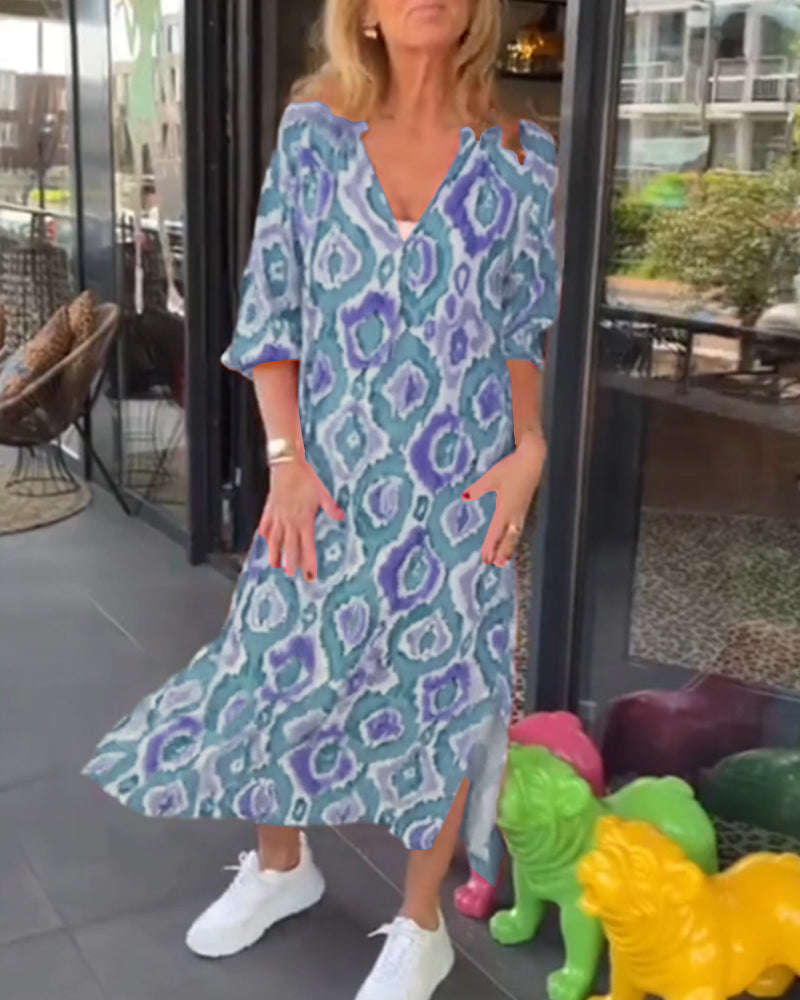Kleid mit Motivdruck Halbärmlig Frauenkleid Trendy