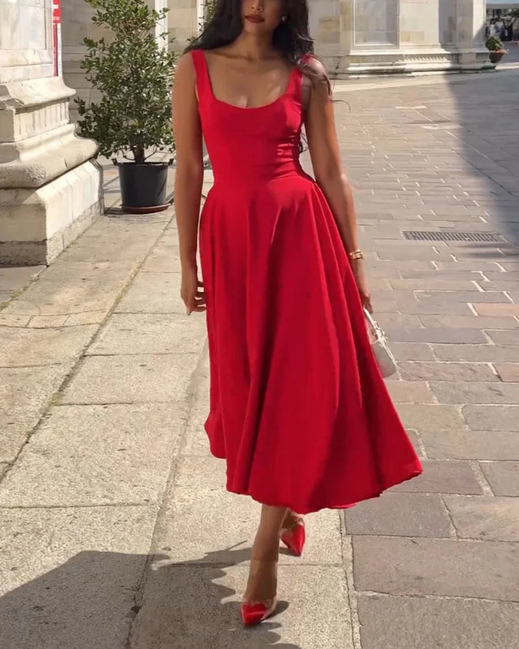Rotes Midikleid Mit Trägern Elegantes Damenkleid - BerlinGlamour
