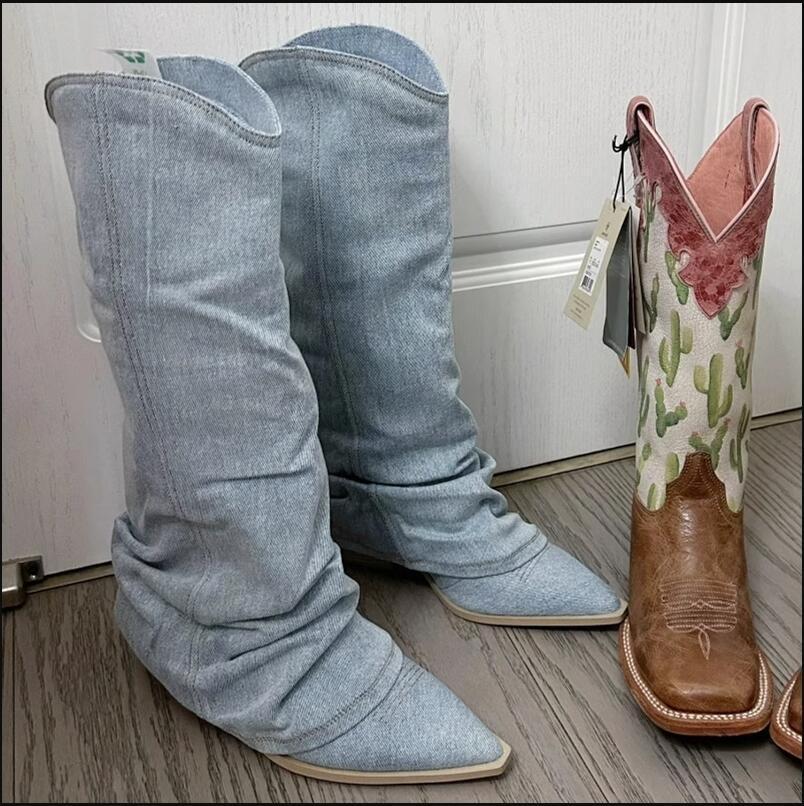 Damen Stiefel Winterfest Denim Boots Schnee