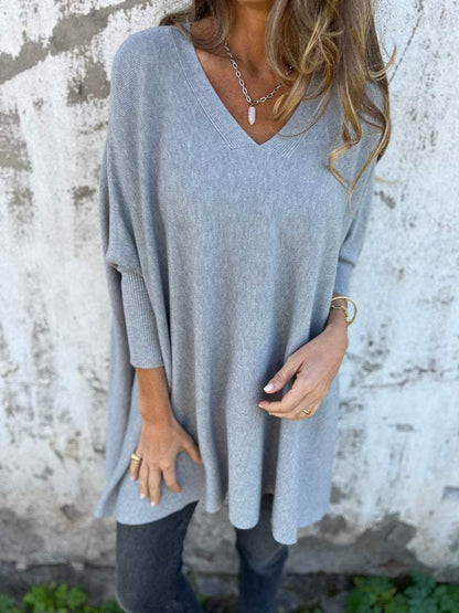 Damen Pullover Locker V-Ausschnitt Bequem