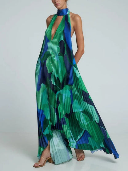 BerlinGlamour bedrucktes Swing-Kleid mit tiefem V-Ausschnitt
