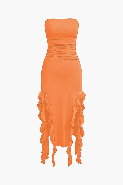 Elegantes Maxikleid mit Volant und Rüschen