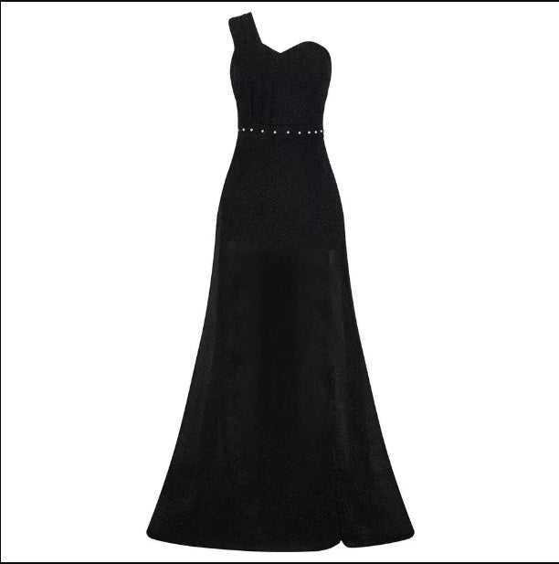 BerlinGlamour asymmetrisches ärmelloses Bronzing-Wickelkleid