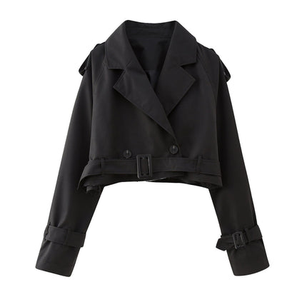 Damen Trenchcoat Kurz Schick Gürtel Elegant