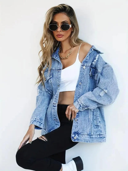 Große Damen Jeansjacke Oversized Trendy