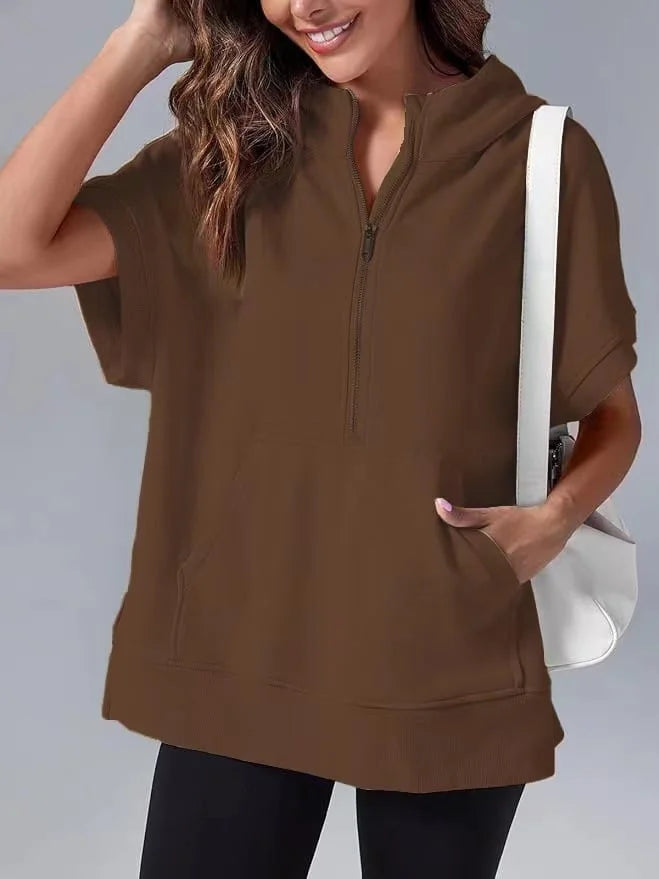 BerlinGlamour Kurzarm-Pullover mit Halb-Reißverschluss
