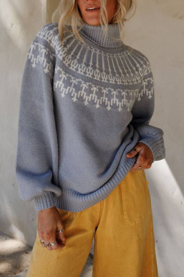 Weihnachtspullover Rollkragen Langarm Verdickt Gestrickt