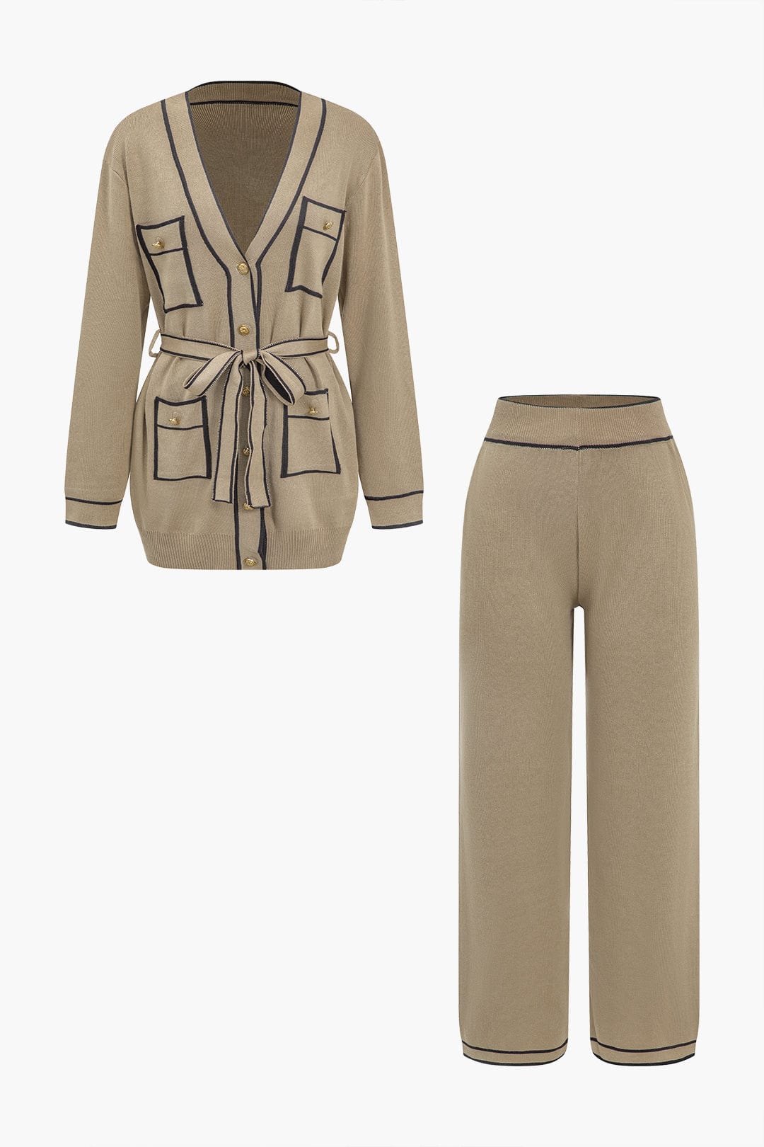 Elegantes Strick-Set mit Gürtel-Cardigan und Weitbein-Hose Damen - BerlinGlamour