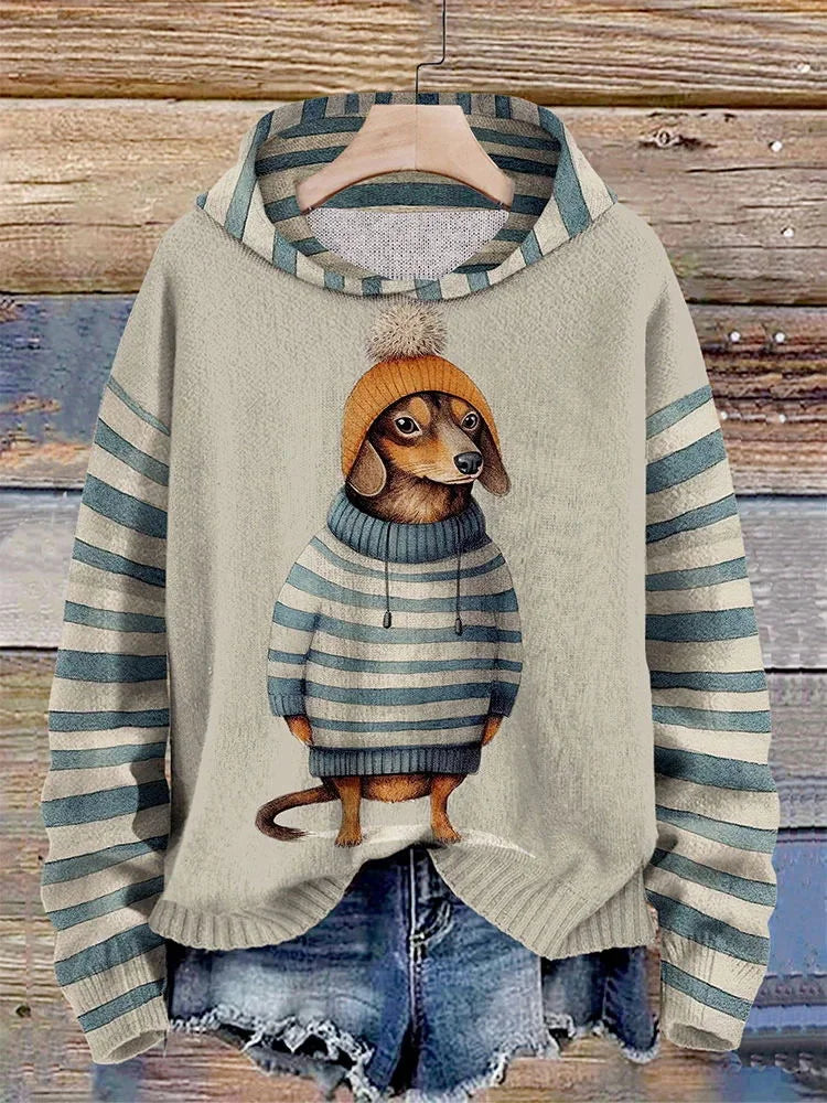 Damen-Kapuzenpullover mit niedlichem Dackel-im-Kleid-Motiv