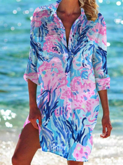 Strandkleid, Strickjacke, Badeanzug, Damenmode, BerlinGlamour Print-Hemd für den Urlaub