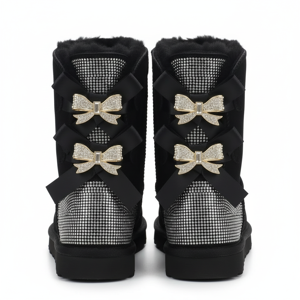 Winterstiefel Damen Wildleder Schleife Glitzer