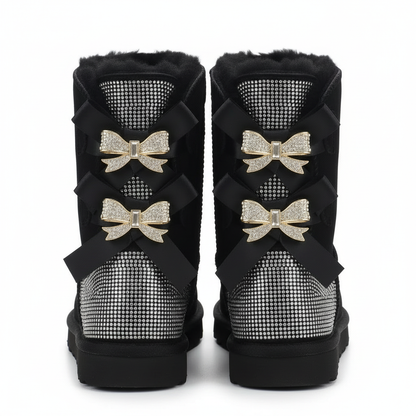 Winterstiefel Damen Wildleder Schleife Glitzer