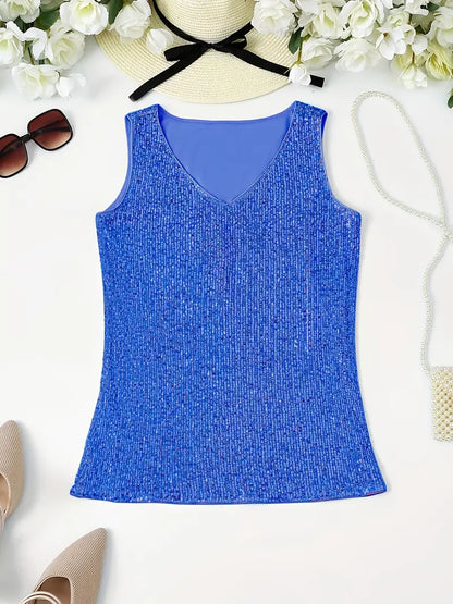 Elegantes Pailletten Top Ärmellos Damen Oberteil Glitzer