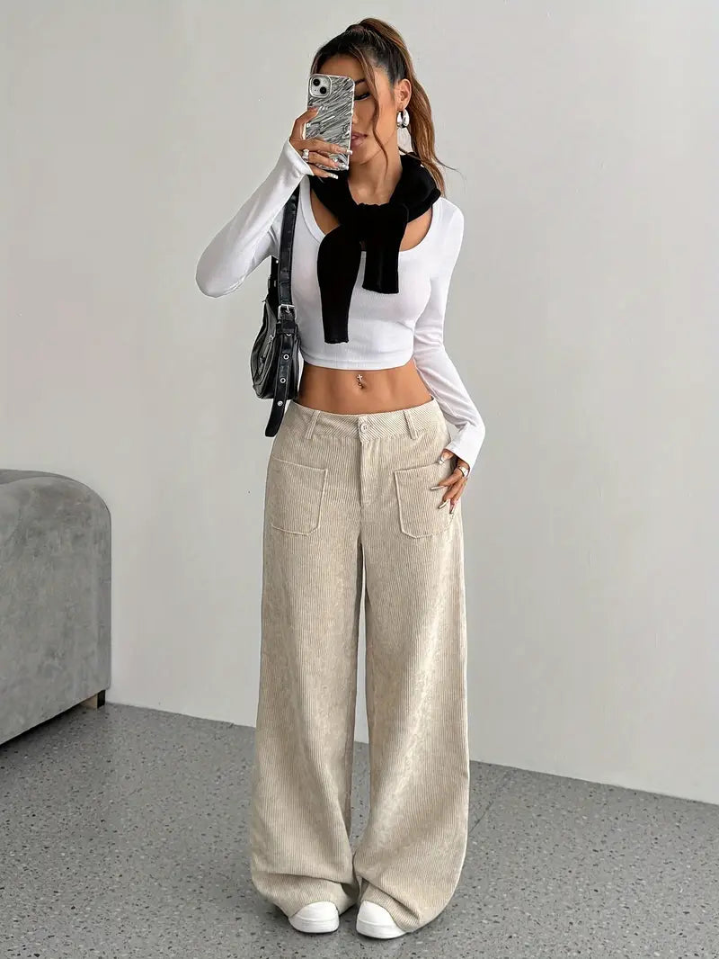 Damenhose Weite Bein Cordhose Frauen Trend