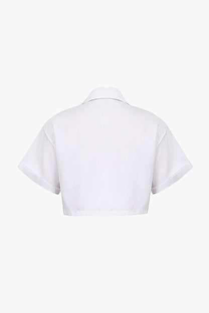 Kurzarmshirt Damen Crop Top mit Kragen Modern