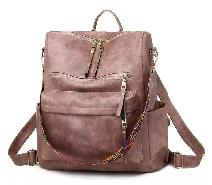 Leder Rucksack Elegant Damen Schultertásche Schwarz