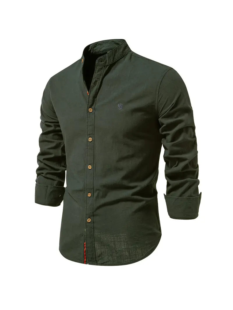 Herren Leinenhemd Knopfverschluss Sommer Modern