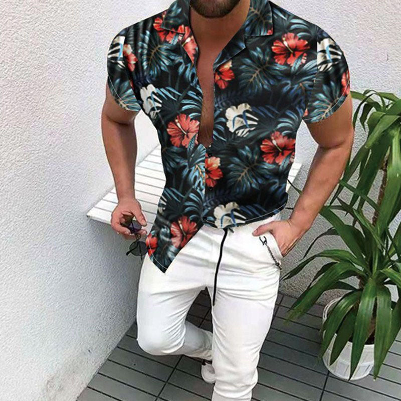 Hawaiihemd Herren Sommer Leinwand Hemd Tropisch
