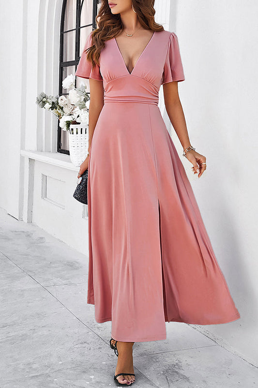 Elegantes, unifarbenes Monika-Kleid mit V-Ausschnitt