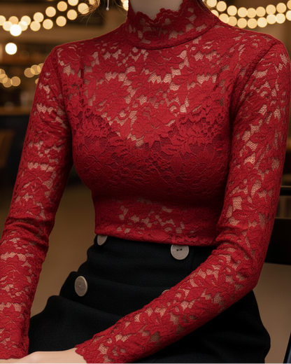 Damen Bluse Spitzen Stehkragen Frühling Modern