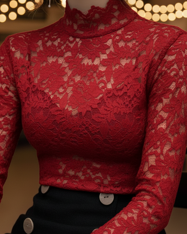 Damen Bluse Spitzen Stehkragen Frühling Modern