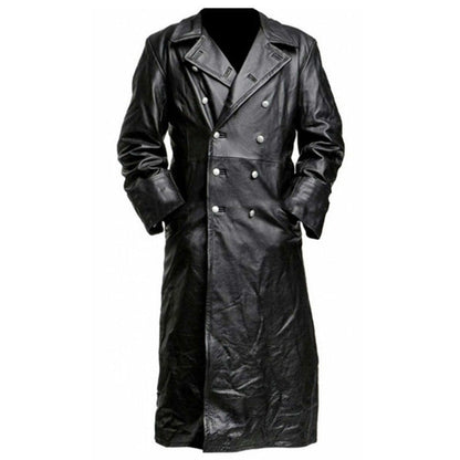 Langer Ledermantel Schwarz Elegant Damen