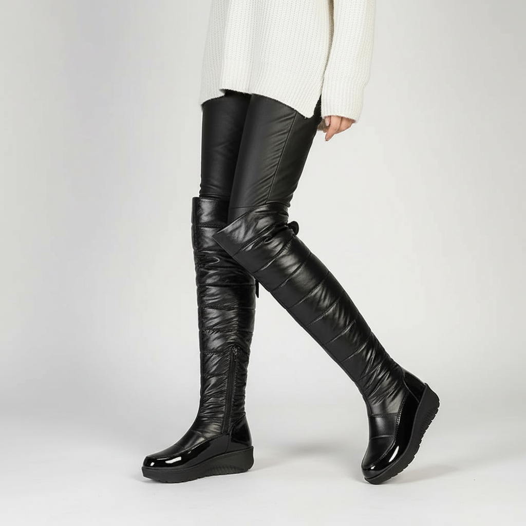 Damen Winterstiefel Gefüttert Warm Overknee Stiefel mit Schleife
