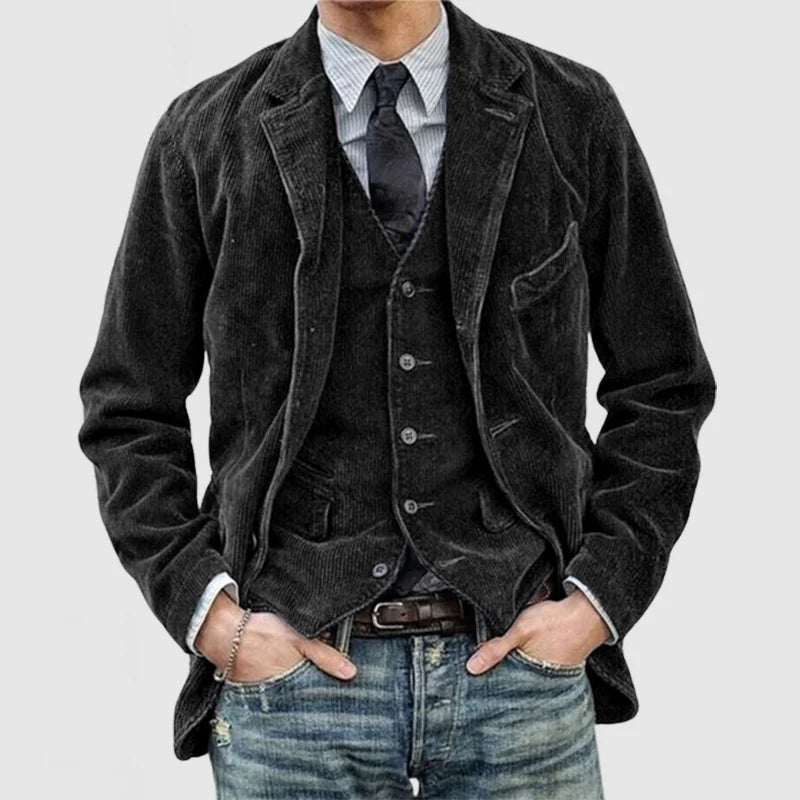 Lederanzug Herren Vintage Blazer mit Weste Veloursleder - BerlinGlamour