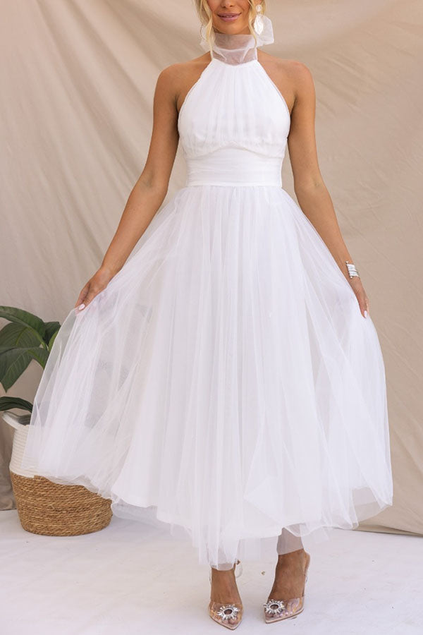 Halterneck Tüllkleid Mit Schleier A-Linie Elegant