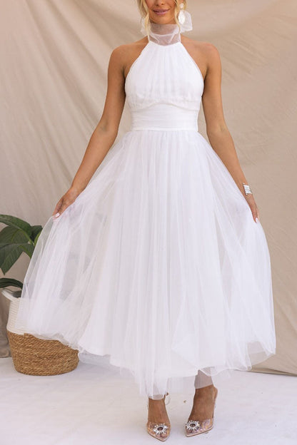 Halterneck Tüllkleid Mit Schleier A-Linie Elegant