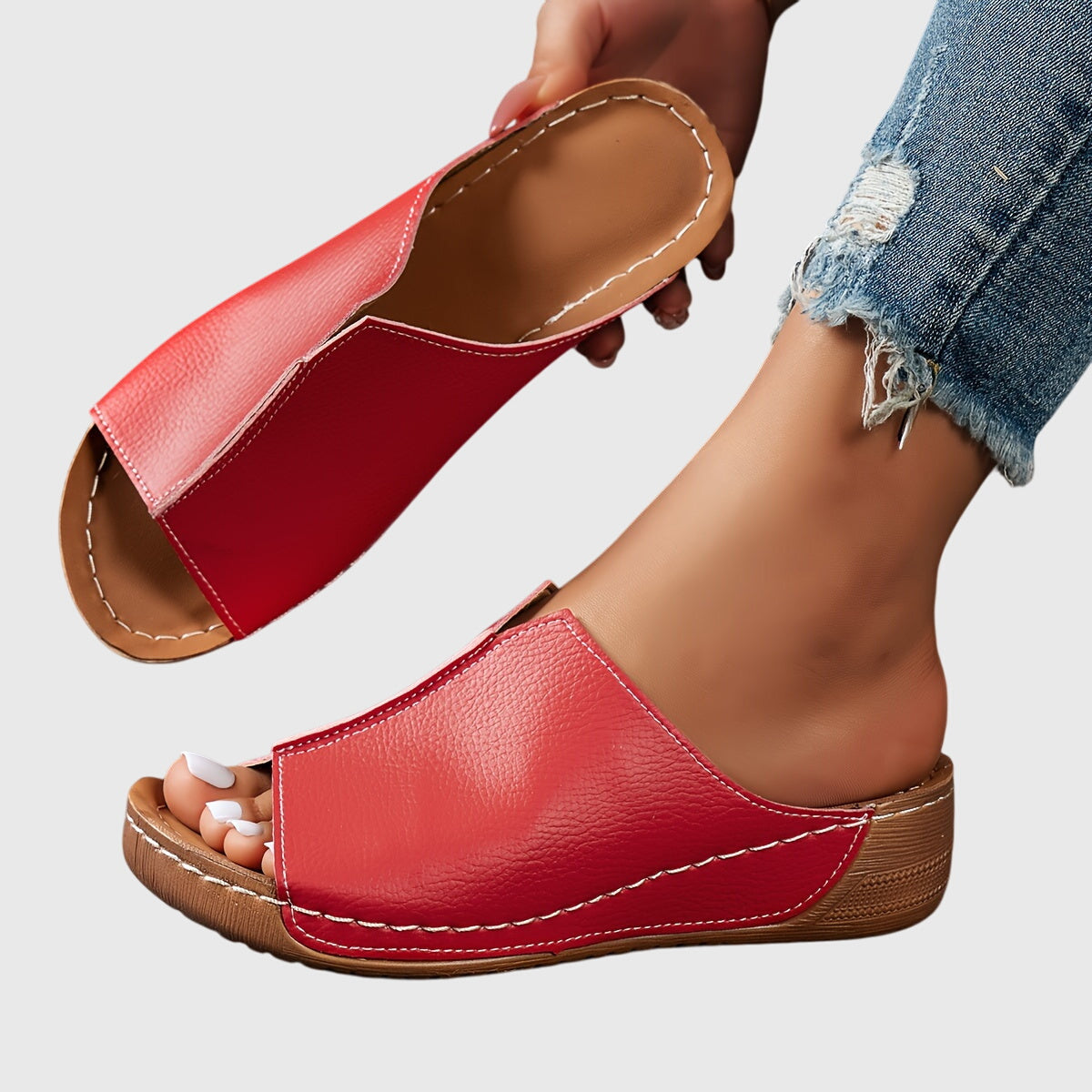 Damen Keilabsatz Sandalen Offene Zehen Schlupfsandalen