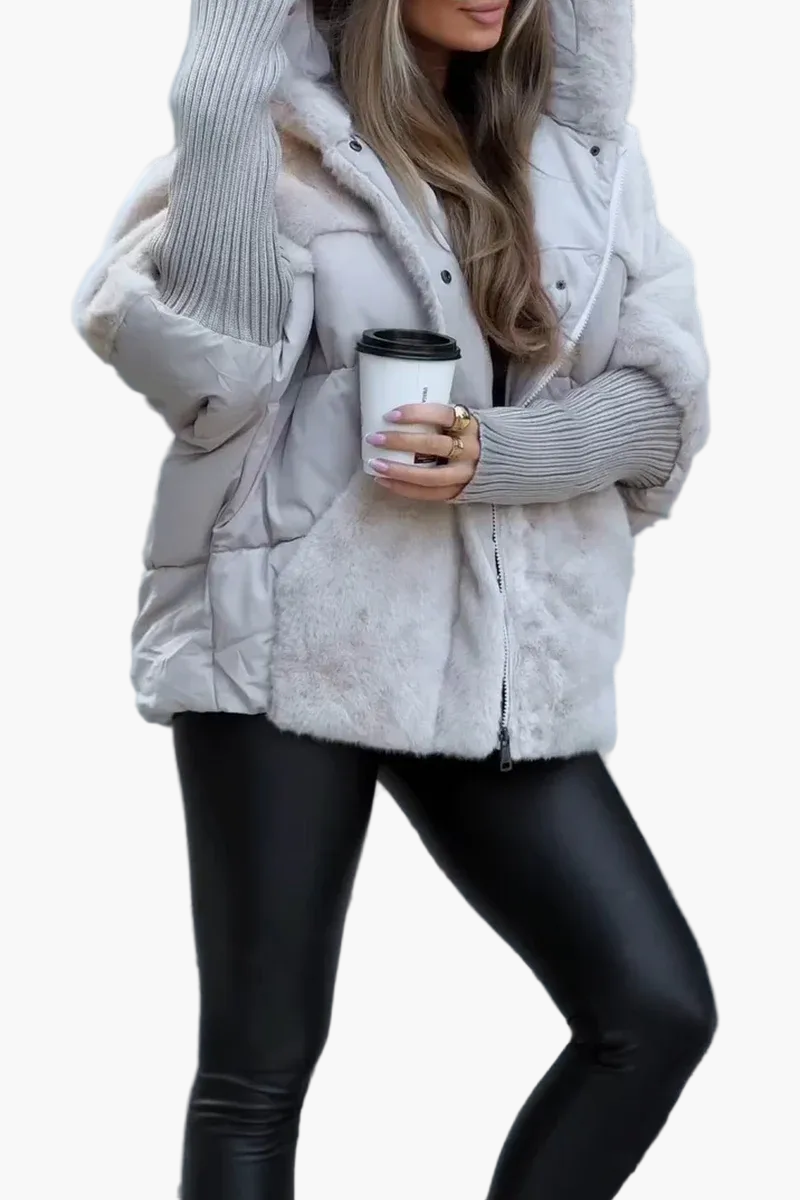 Teddyjacke Damen Winterjacke mit Kapuze Warm
