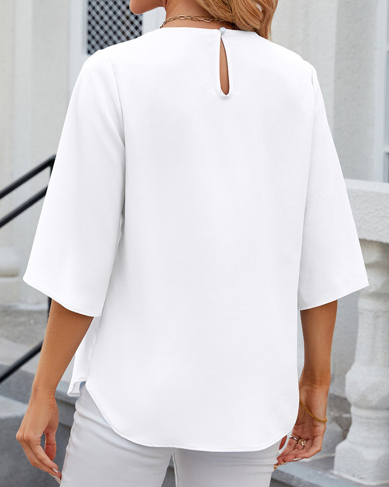 Elegante Damenbluse Halbärmelig Einfarbig Chic