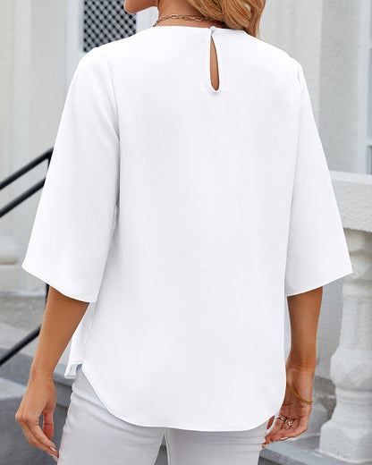 Elegante Damenbluse Halbärmelig Einfarbig Chic