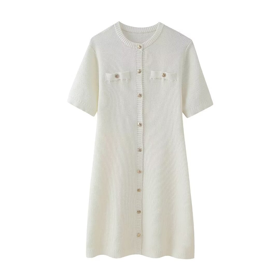 Kurzes Minikleid Damen Knopfleiste Ärmelkleid