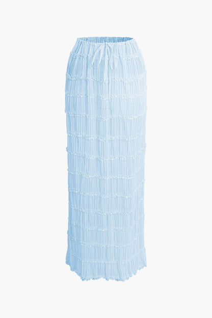 Frauen Zweiteiler Set Plissee Top Maxirock Romantisch