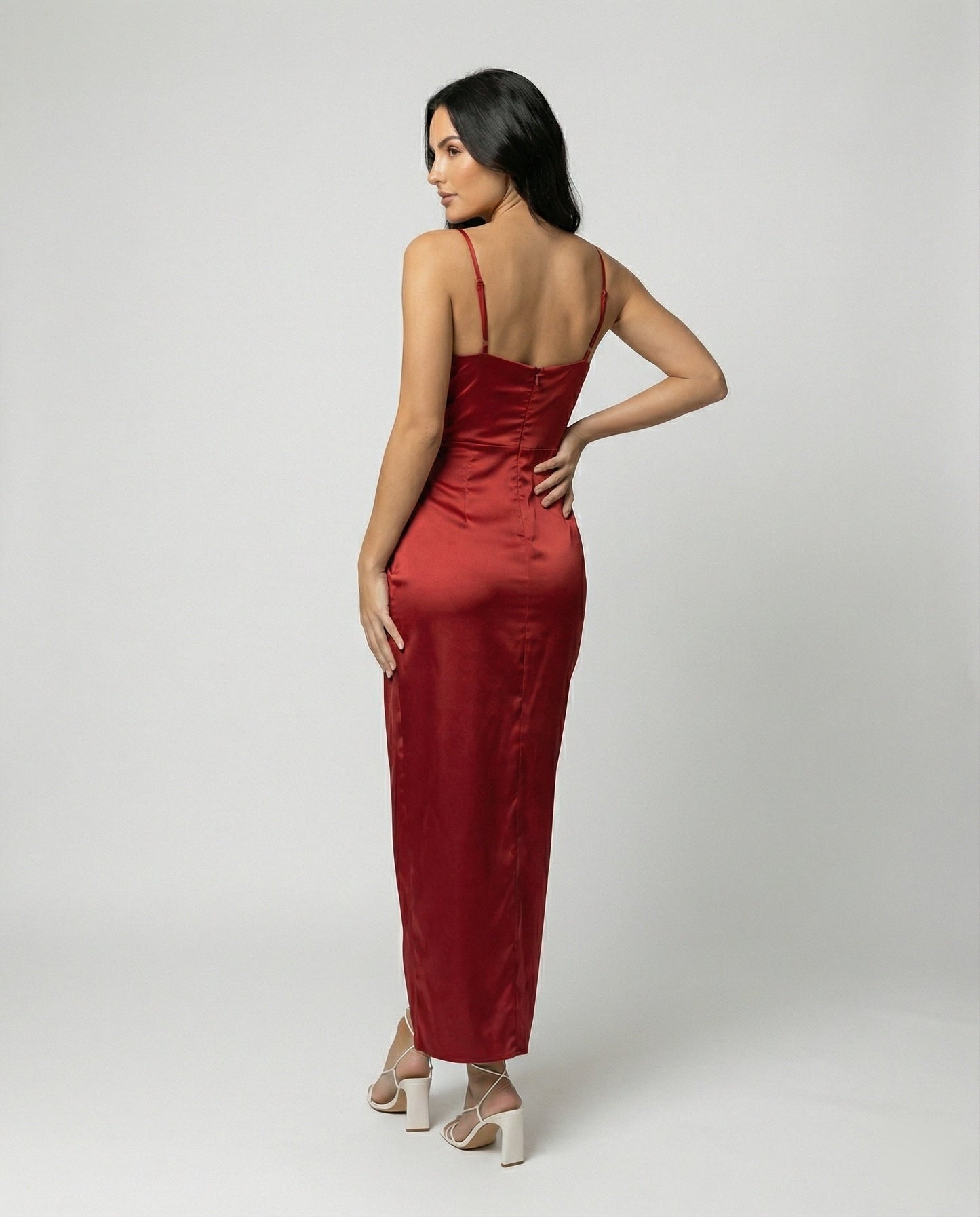 Damen Maxikleid Lang Elegant Mit Tiefem Ausschnitt