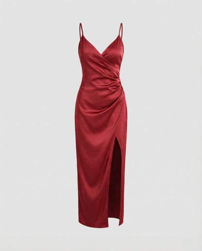 Damen Maxikleid Lang Elegant Mit Tiefem Ausschnitt